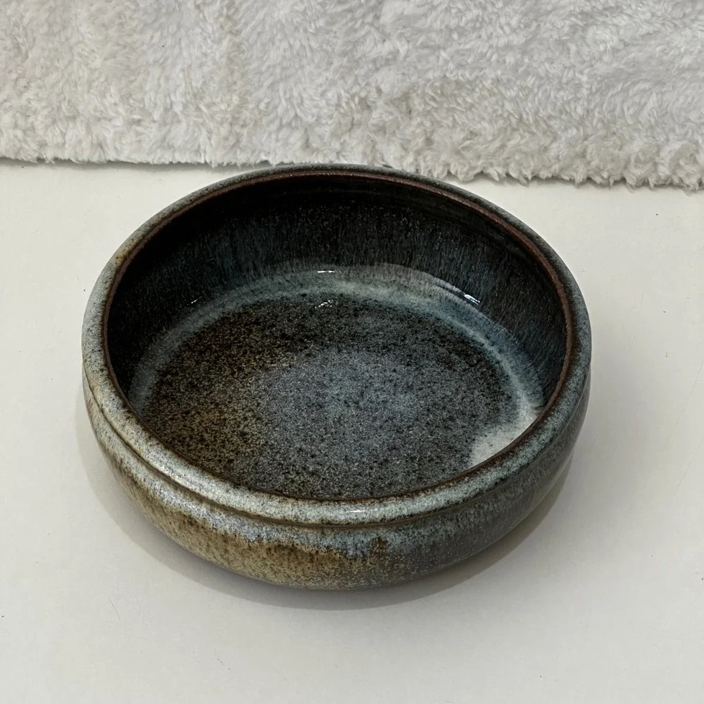 1993 Signed Studio Pottery Glazed Ceramic Bowl Blue Brown Earthy Decor 6.5